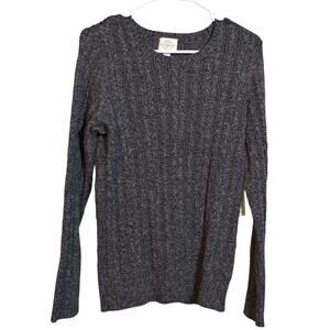 St John's Bay Gray Black Marled Cable Knit Long Sleeve Crewneck Sweater Size L